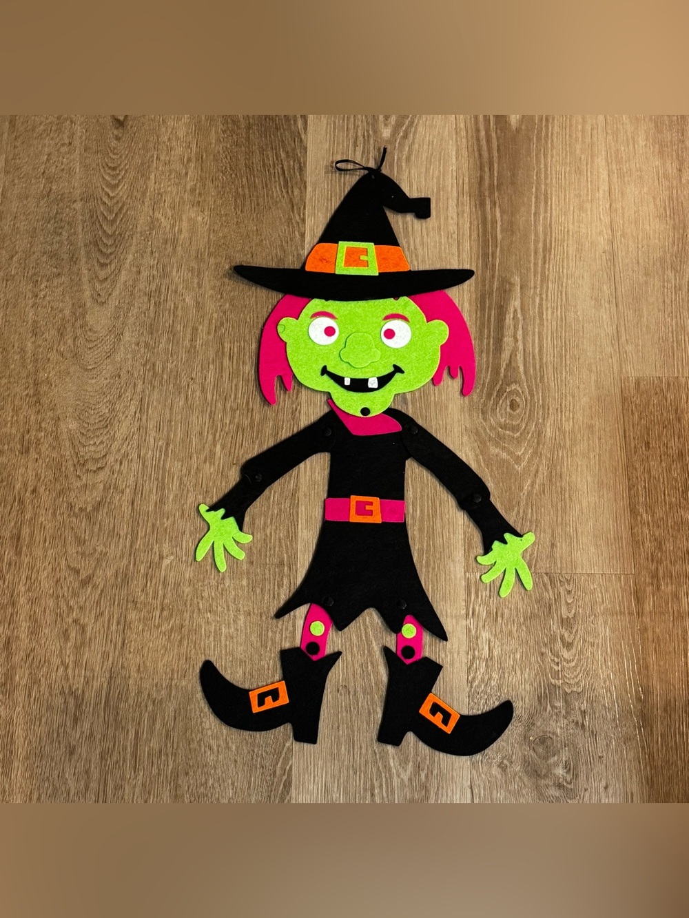 Neon Green & Pink Witch Felt Wall Hanging